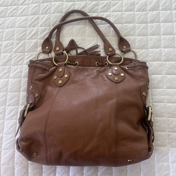 RAFE NEW YORK Tote Bag Womens Large Brown Leather Drawstring Tassel Boho Purse - Picture 2 of 13